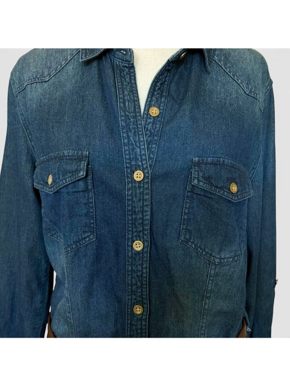 Lovestitch Denim Shirt Dress Belted Boho Western Festival Mini - Picture 5 of 14
